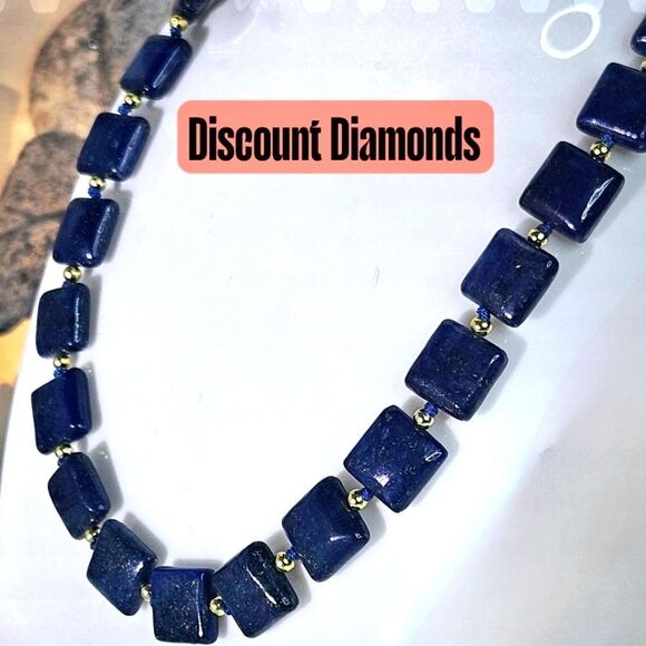 Natural Deep Blue Lapis Lazuli 12mm Flat Square Single Strand Necklace 14 Ct. Go - Picture 8 of 13